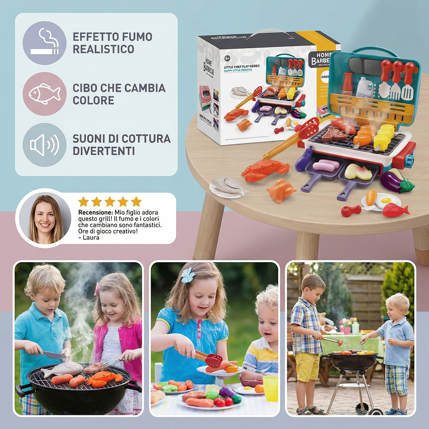 Il mio primo grill BBQ – cucina per bambini con effetto fumo e alimenti che cambiano colore
