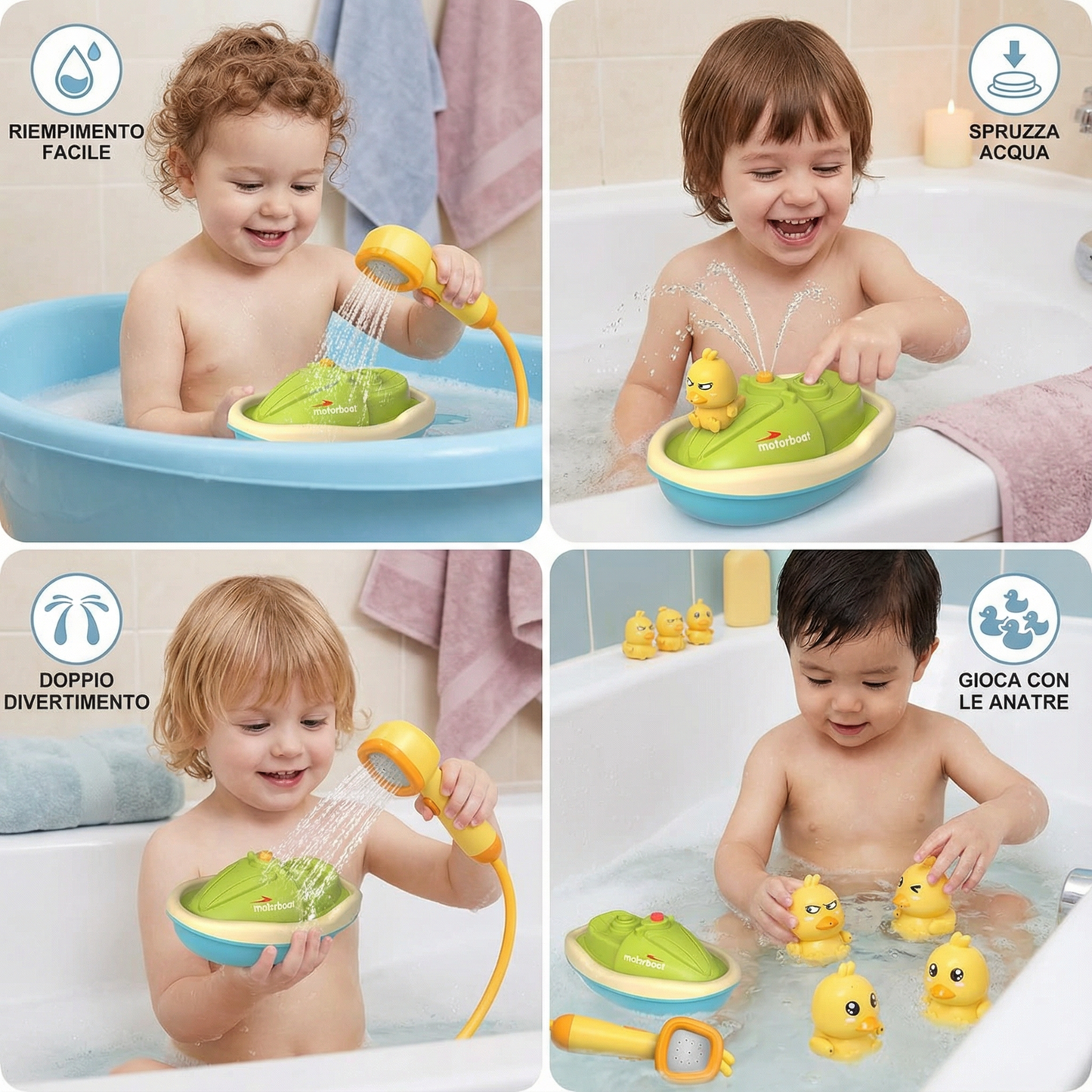 Set di giocattoli da bagno per bambini | Divertenti anatre che spruzzano acqua con motoscafo per giochi interattivi durante il bagno