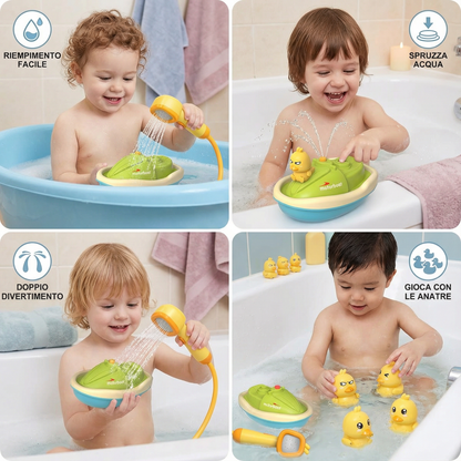 Set di giocattoli da bagno per bambini | Divertenti anatre che spruzzano acqua con motoscafo per giochi interattivi durante il bagno