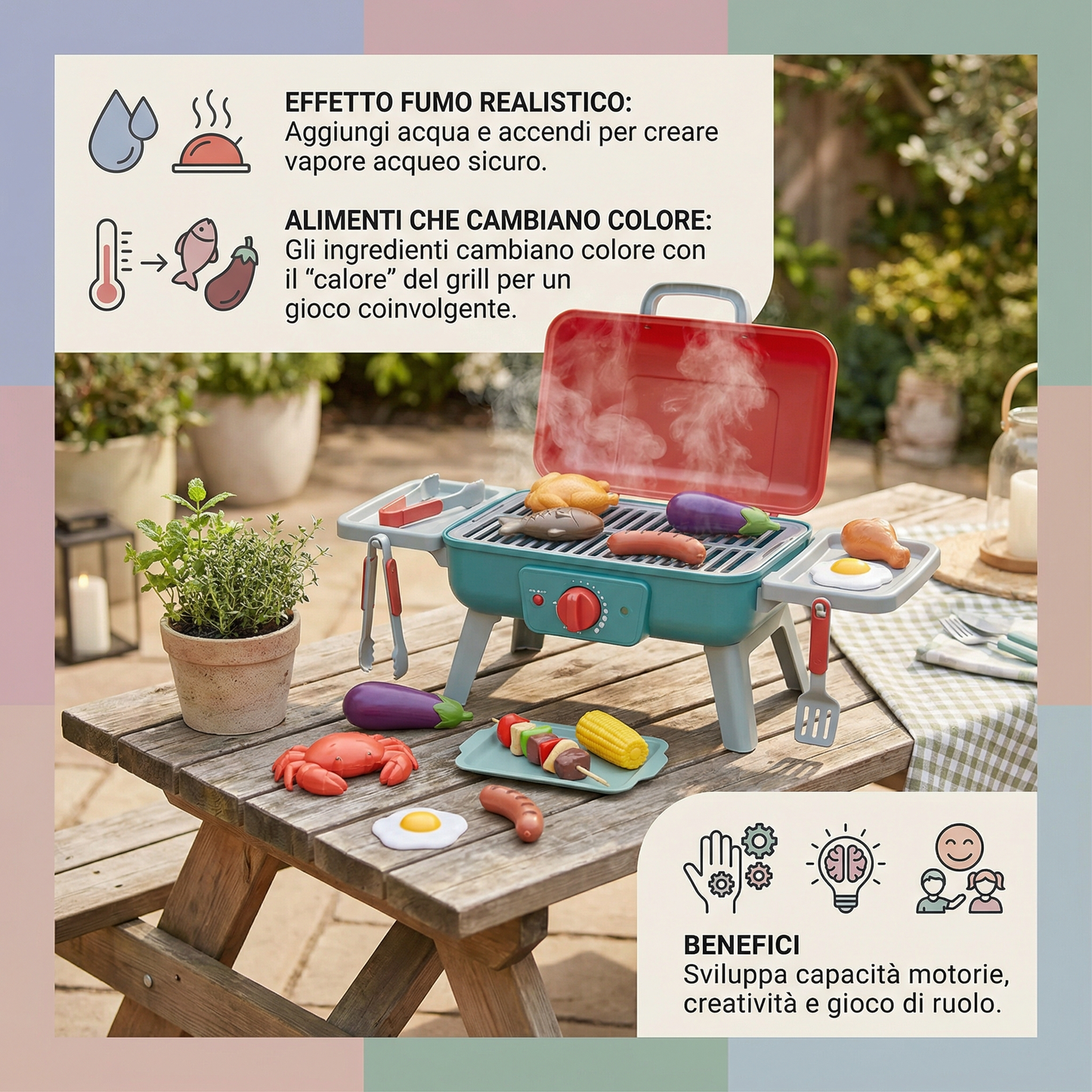 Il mio primo grill BBQ – cucina per bambini con effetto fumo e alimenti che cambiano colore