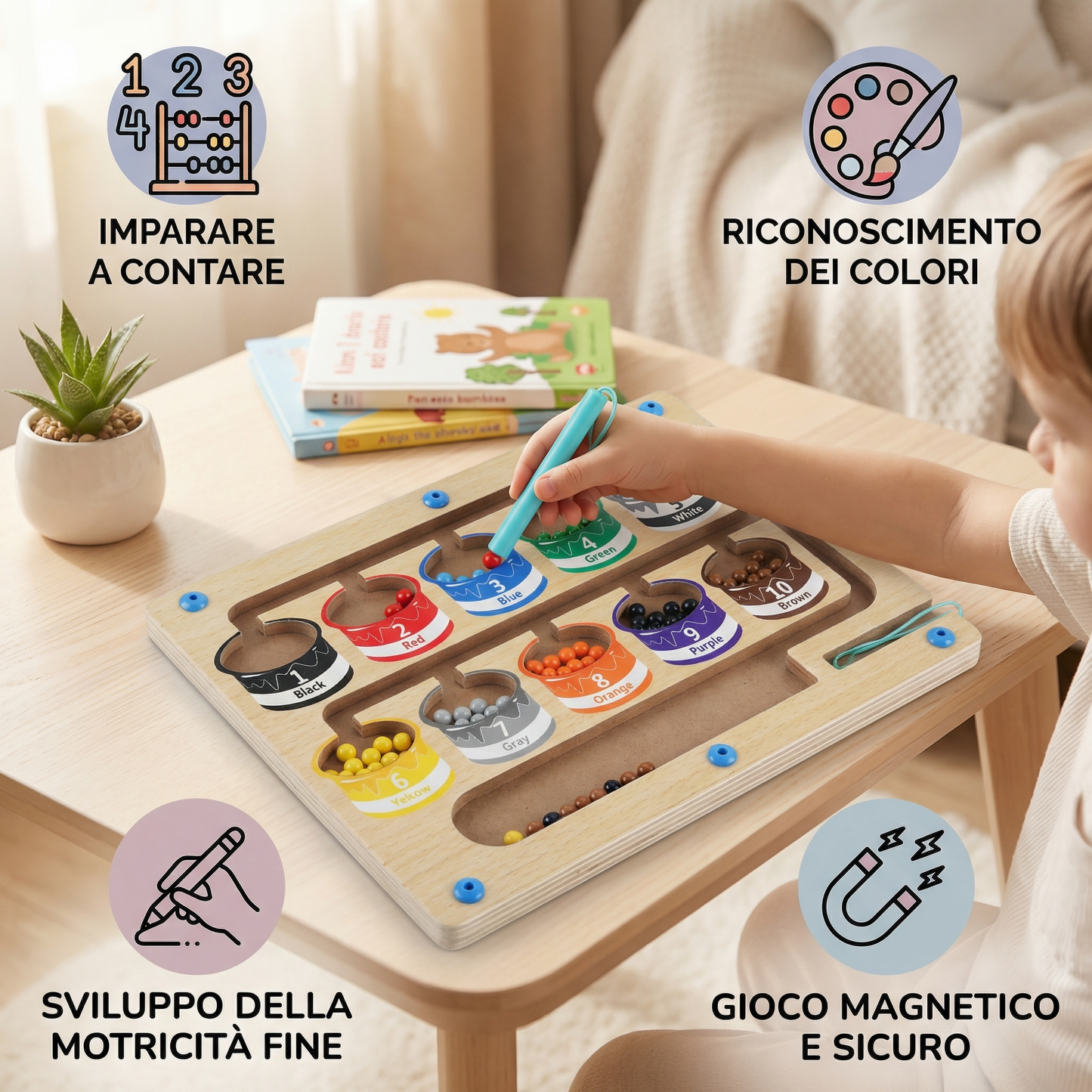 Legno magnetico per il conteggio | Gioco di ordinamento dei colori con penna per l' apprendimento precoce e la motricità fine
