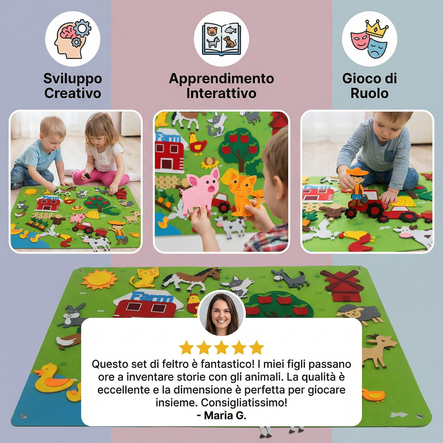 Scheda di feltro per bambini | Set educativo fai da te per imparare gli animali, immaginare e raccontare storie