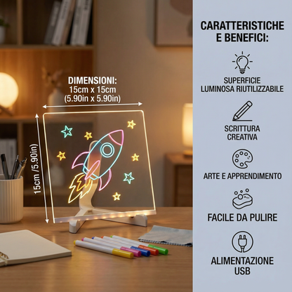 Led Writing Drawing board for Kids | Superficie luminosa riutilizzabile per appunti creativi, arte e apprendimento