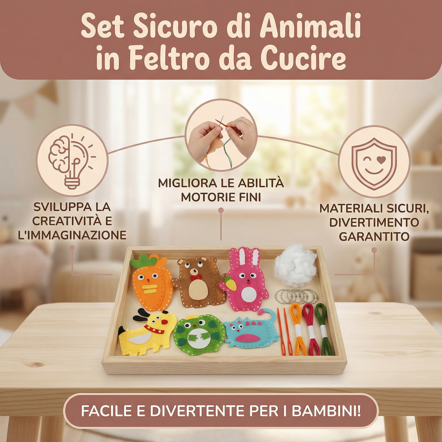Set Sicuro di Animali in Feltro da Cucire
