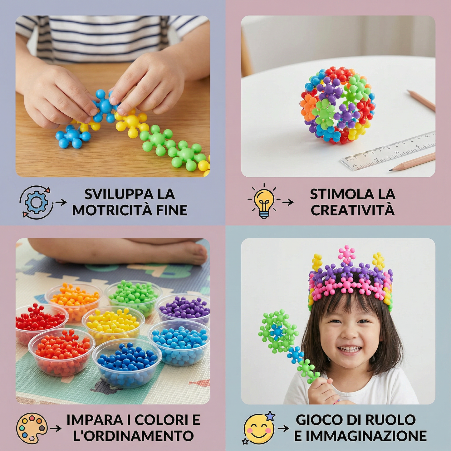 Blocchi da costruzione a forma di fiocco di neve per bambini ⎜ Puzzle 3D creativo per divertimento educativo e capacità motorie fini