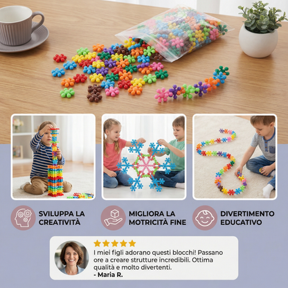 Blocchi da costruzione a forma di fiocco di neve per bambini ⎜ Puzzle 3D creativo per divertimento educativo e capacità motorie fini