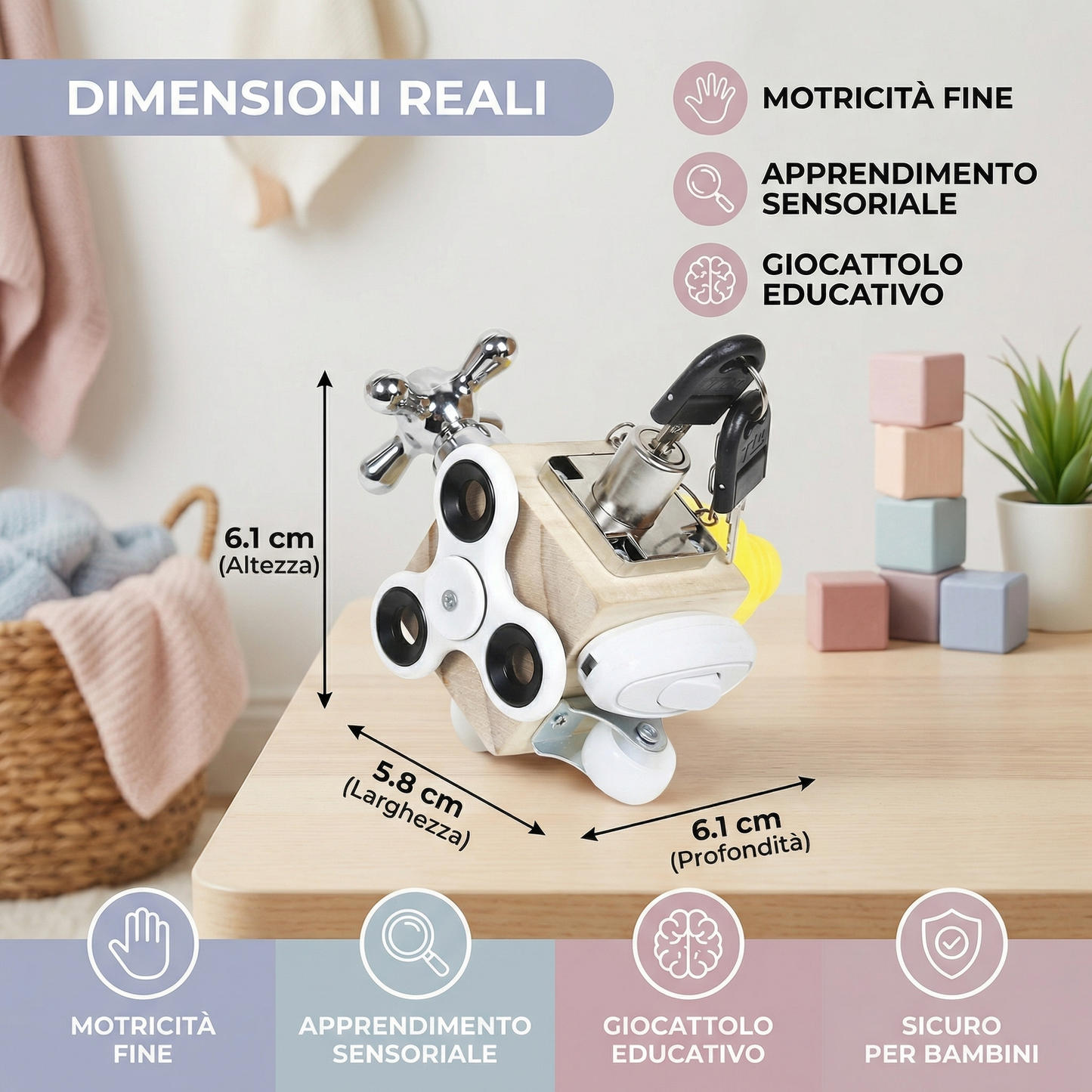 Cubo di legno per bambini piccoli | Giocattolo educativo per la motricità fine e l' apprendimento sensoriale precoce