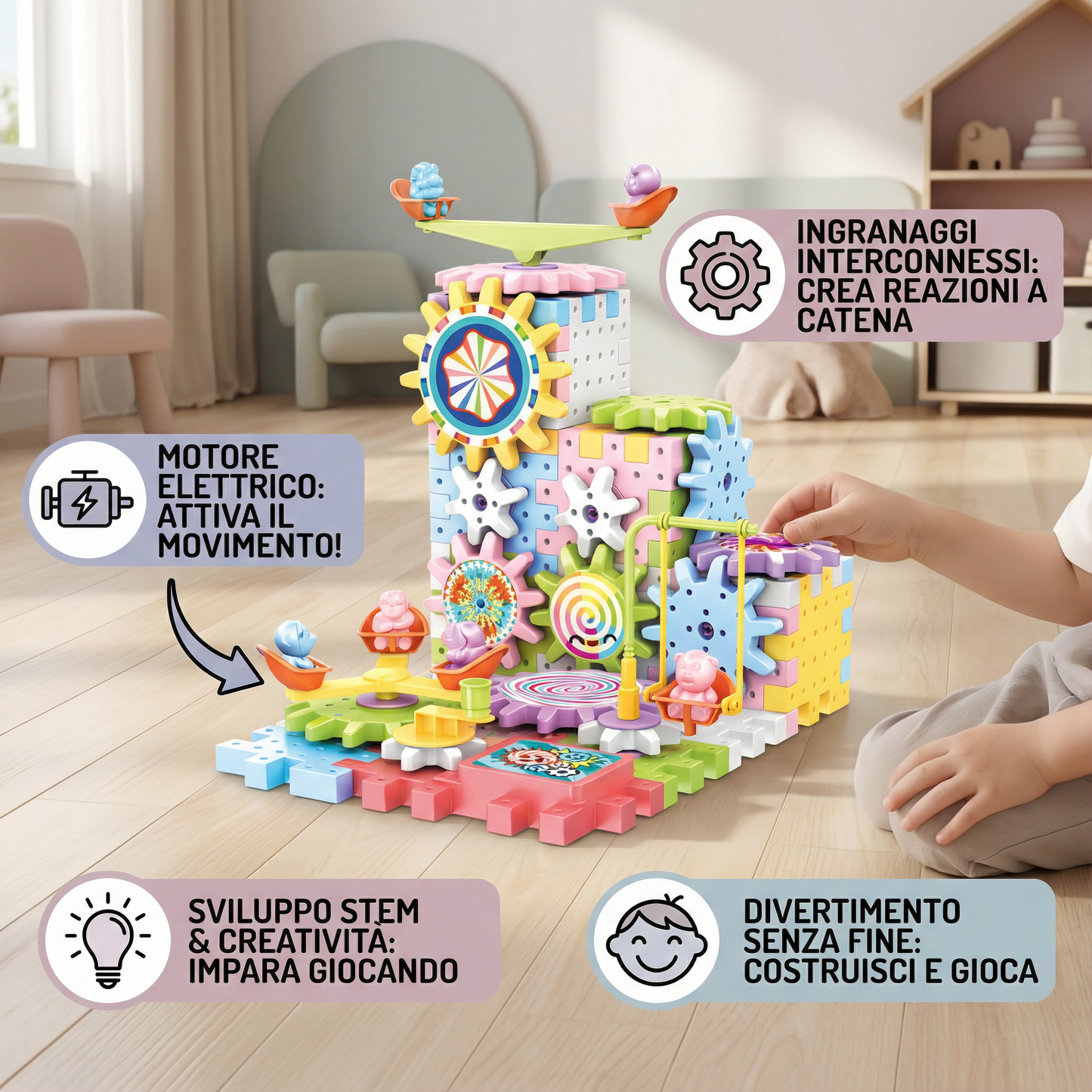 Blocchi di ingranaggi meccanici per bambini | Giocattolo STEM elettrico per il gioco creativo e il divertimento nella prima infanzia
