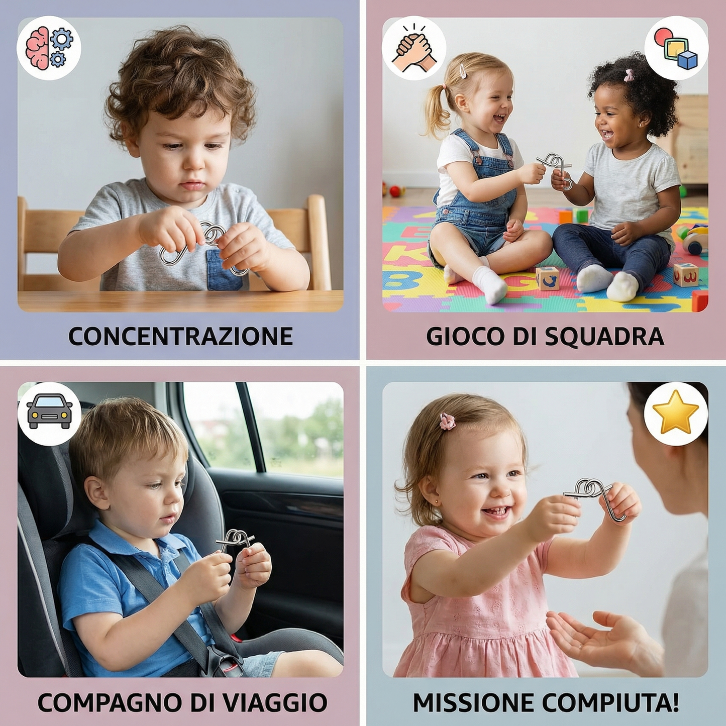 Set di Anelli Rompicapo in Metallo ⎜ Gioco di Logica per Bambini e Adulti con Molteplici Sfide di Sblocco