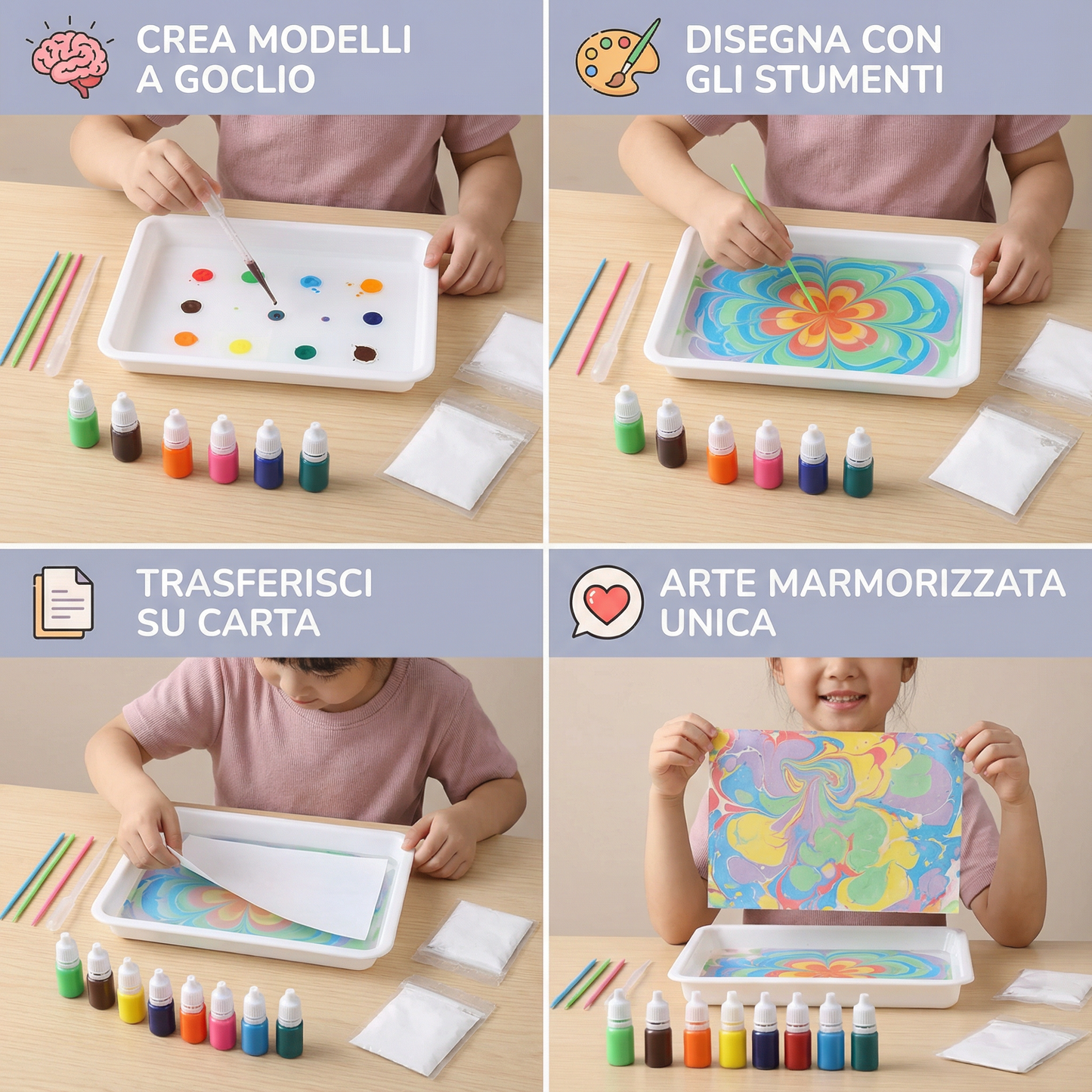 Set Pittura Marmorizzata Bambini ⎜ Kit Arte Acqua Creativo con Colori e Strumenti