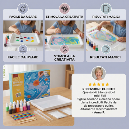 Set Pittura Marmorizzata Bambini ⎜ Kit Arte Acqua Creativo con Colori e Strumenti