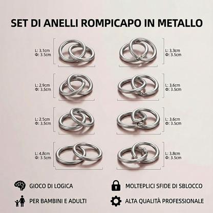 Set di Anelli Rompicapo in Metallo ⎜ Gioco di Logica per Bambini e Adulti con Molteplici Sfide di Sblocco
