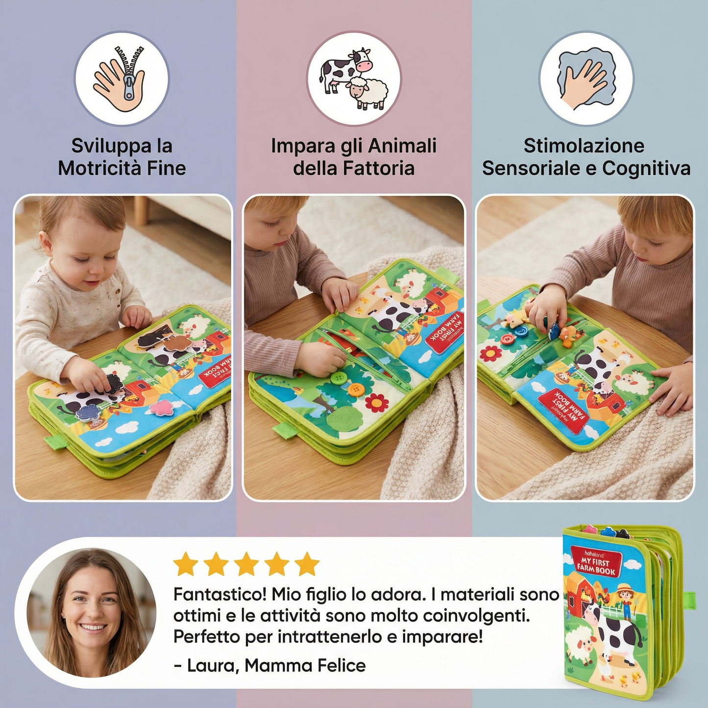 Libro didattico sulla fattoria per bambini | Libro di attività in morbido feltro per l' apprendimento degli animali e la motricità fine