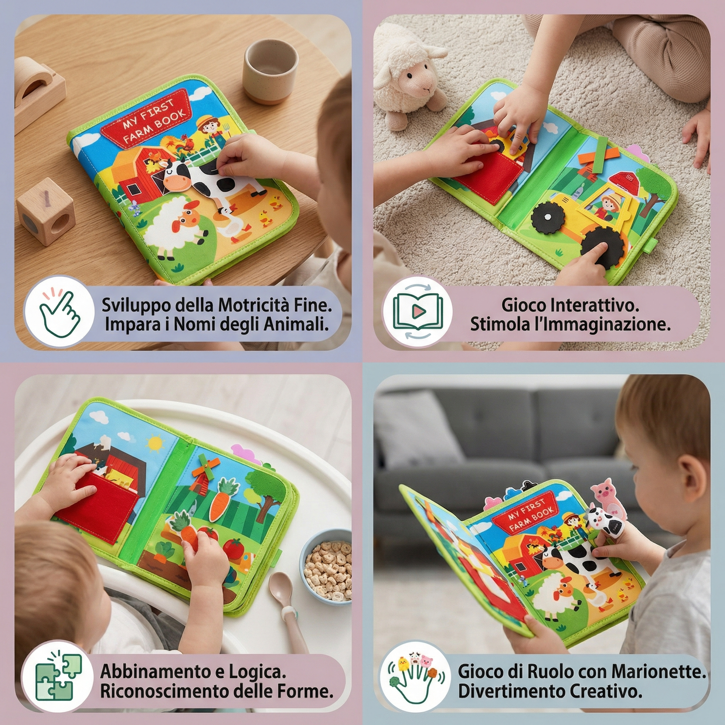 Libro didattico sulla fattoria per bambini | Libro di attività in morbido feltro per l' apprendimento degli animali e la motricità fine
