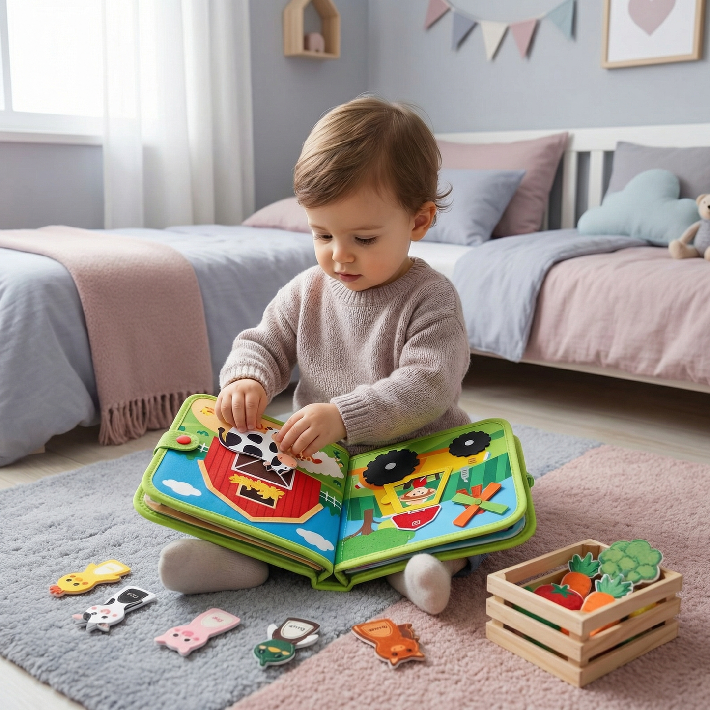 Libro didattico sulla fattoria per bambini | Libro di attività in morbido feltro per l' apprendimento degli animali e la motricità fine