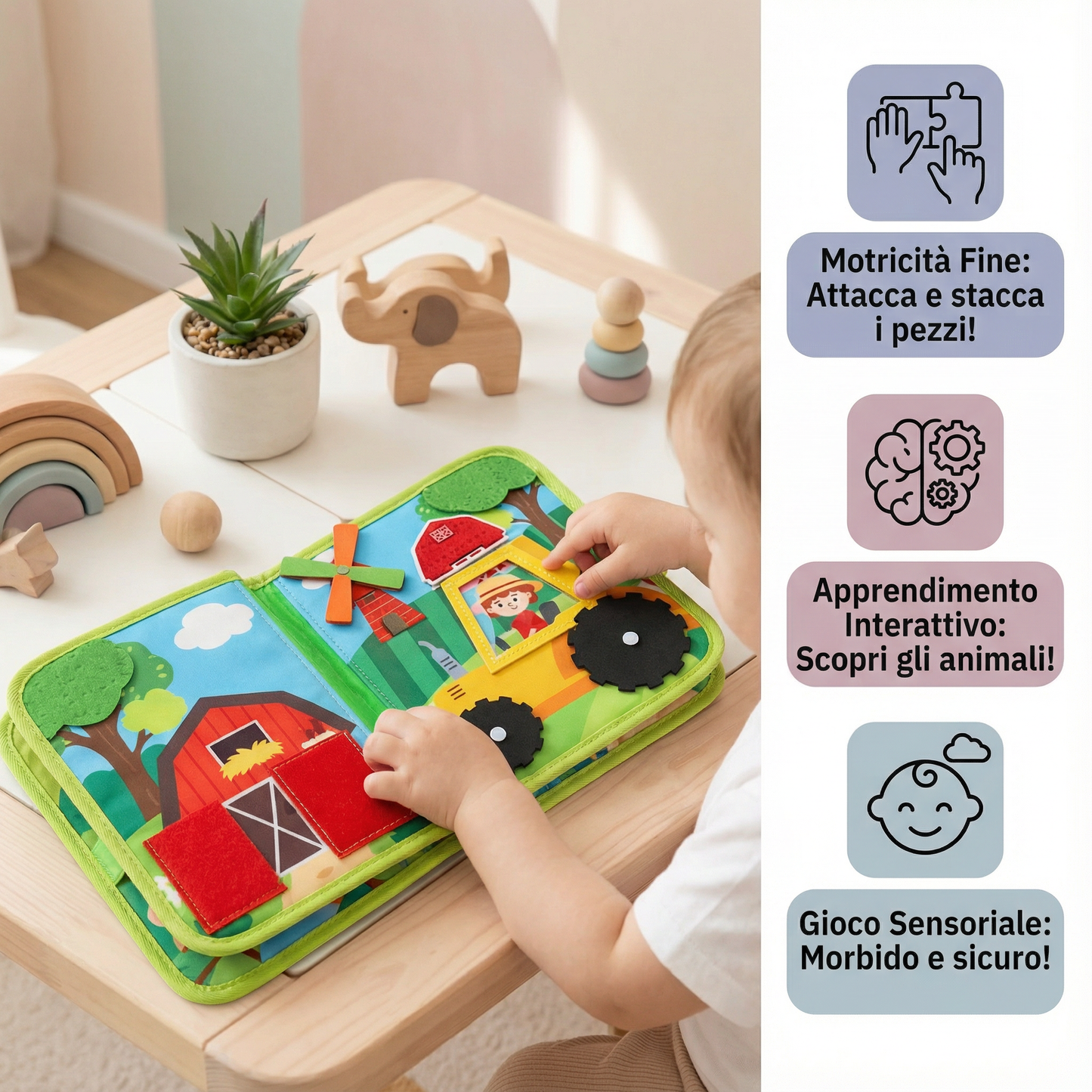 Libro didattico sulla fattoria per bambini | Libro di attività in morbido feltro per l' apprendimento degli animali e la motricità fine