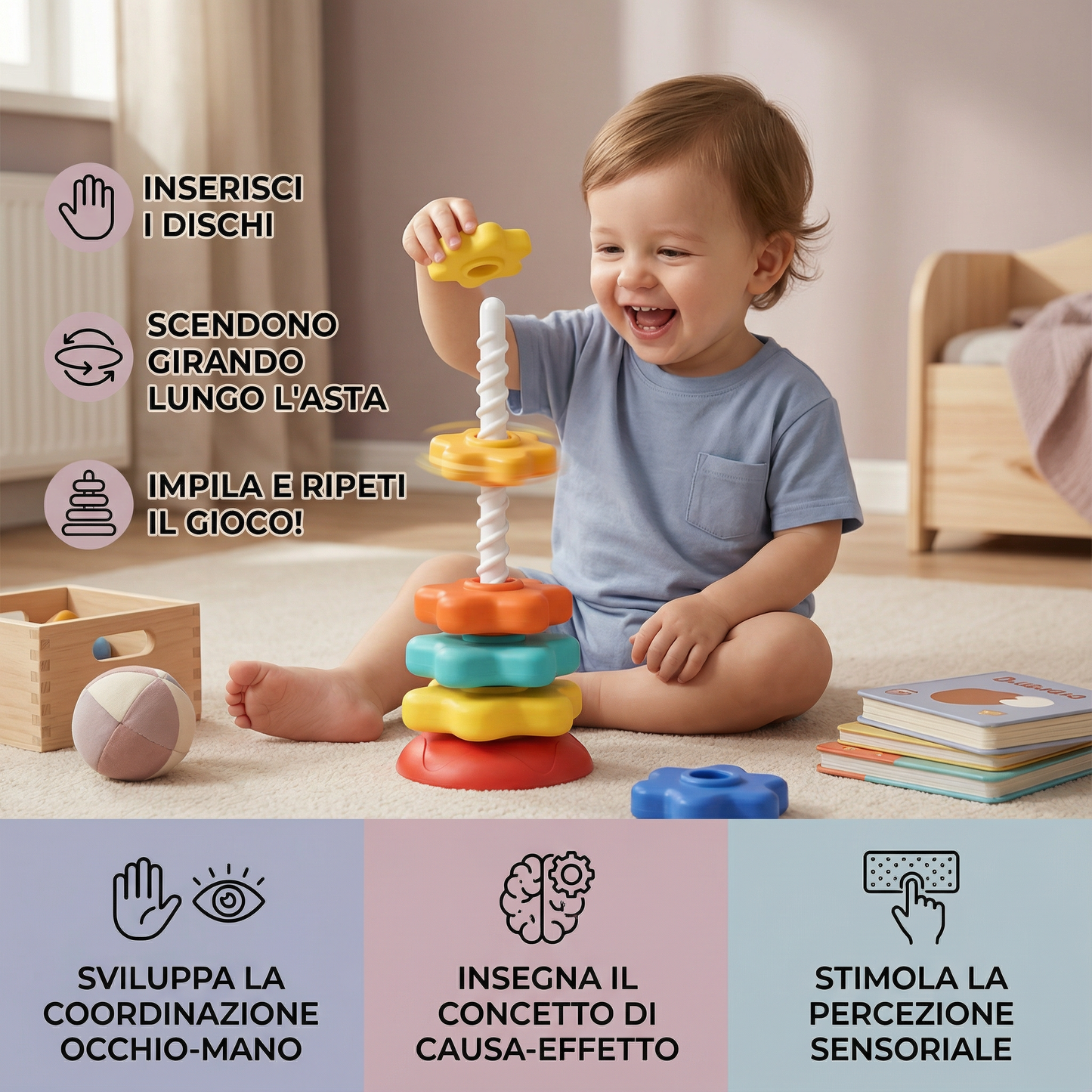 Giocattolo Torre Girevole e Colorata Arcobaleno