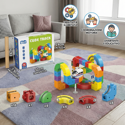 Giocattolo ferroviario con binari a cubi magici