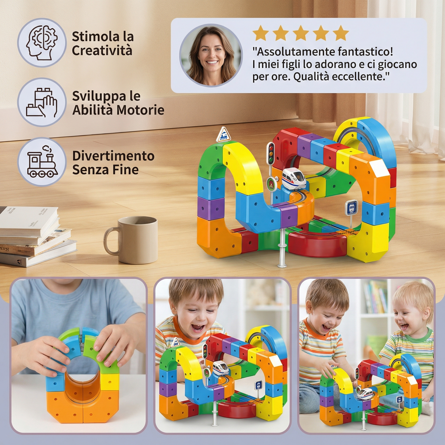 Giocattolo ferroviario con binari a cubi magici