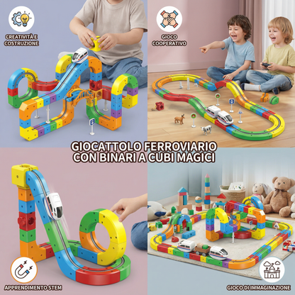 Giocattolo ferroviario con binari a cubi magici