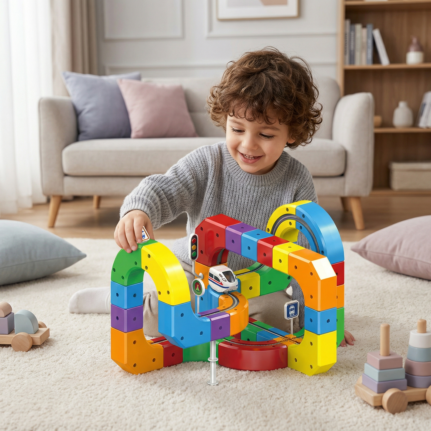 Giocattolo ferroviario con binari a cubi magici