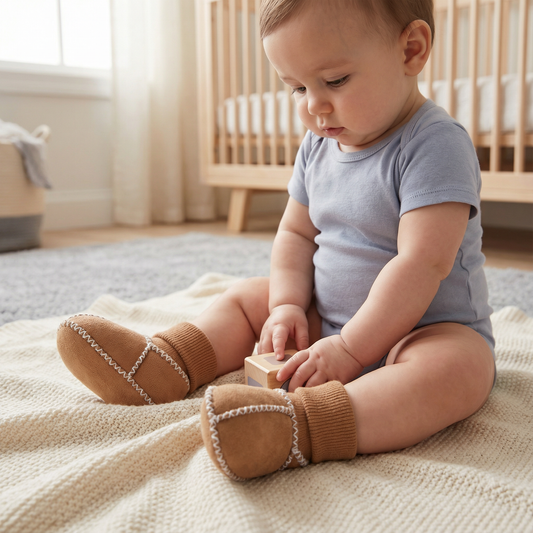 Calzini-scarpe invernali per bebè foderati con effetto pelle scamosciata
