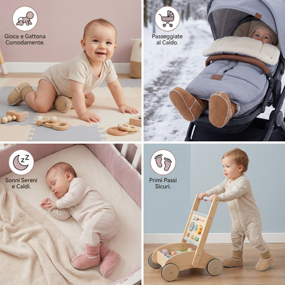 Calzini-scarpe invernali per bebè foderati con effetto pelle scamosciata