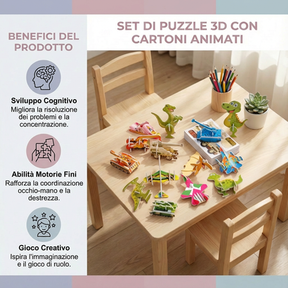 Set di puzzle 3D con cartoni animati per bambini