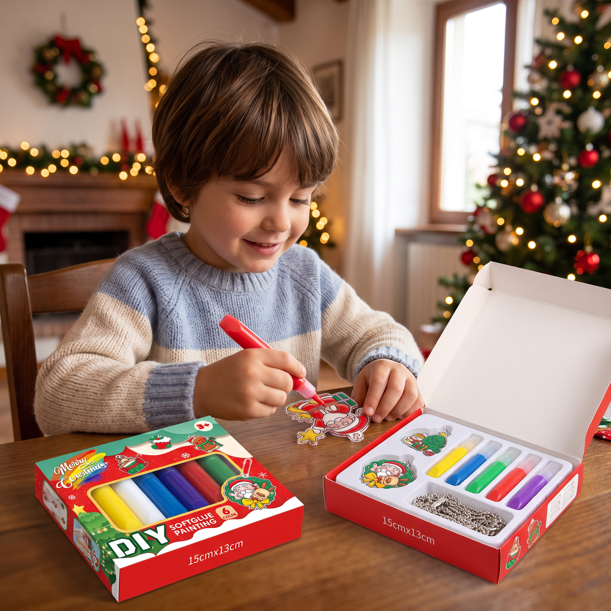 Kit creativo DIY di Natale per bambini per decorare gli addobbi con la pittura, senza colla né cottura