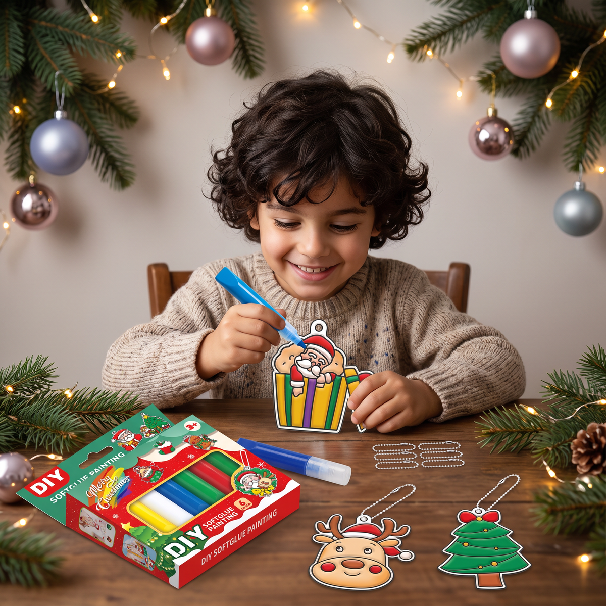 Kit creativo DIY di Natale per bambini per decorare gli addobbi con la pittura, senza colla né cottura